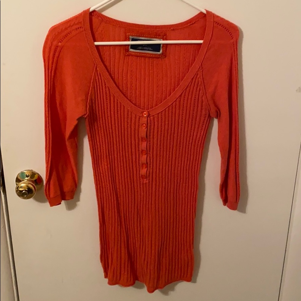 American eagle orange ribbed henley sweater